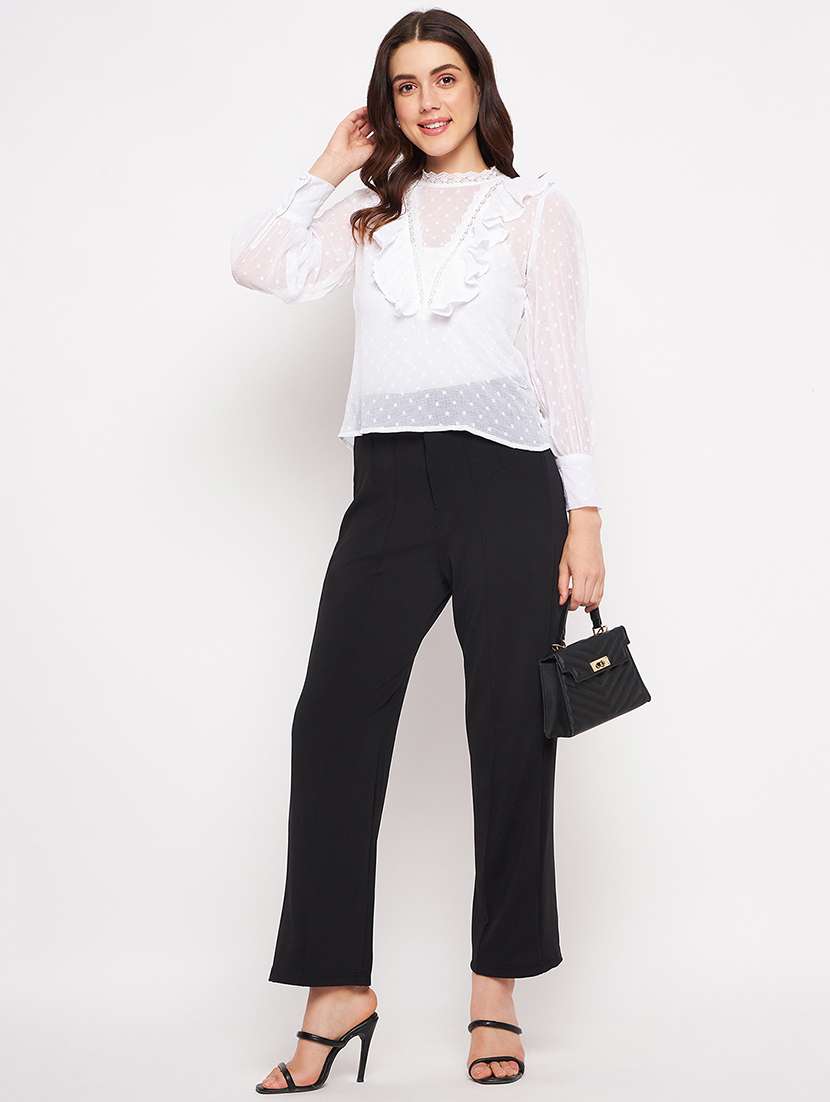 women's ruffle scalloped neck top - 20156428 -  Standard Image - 3