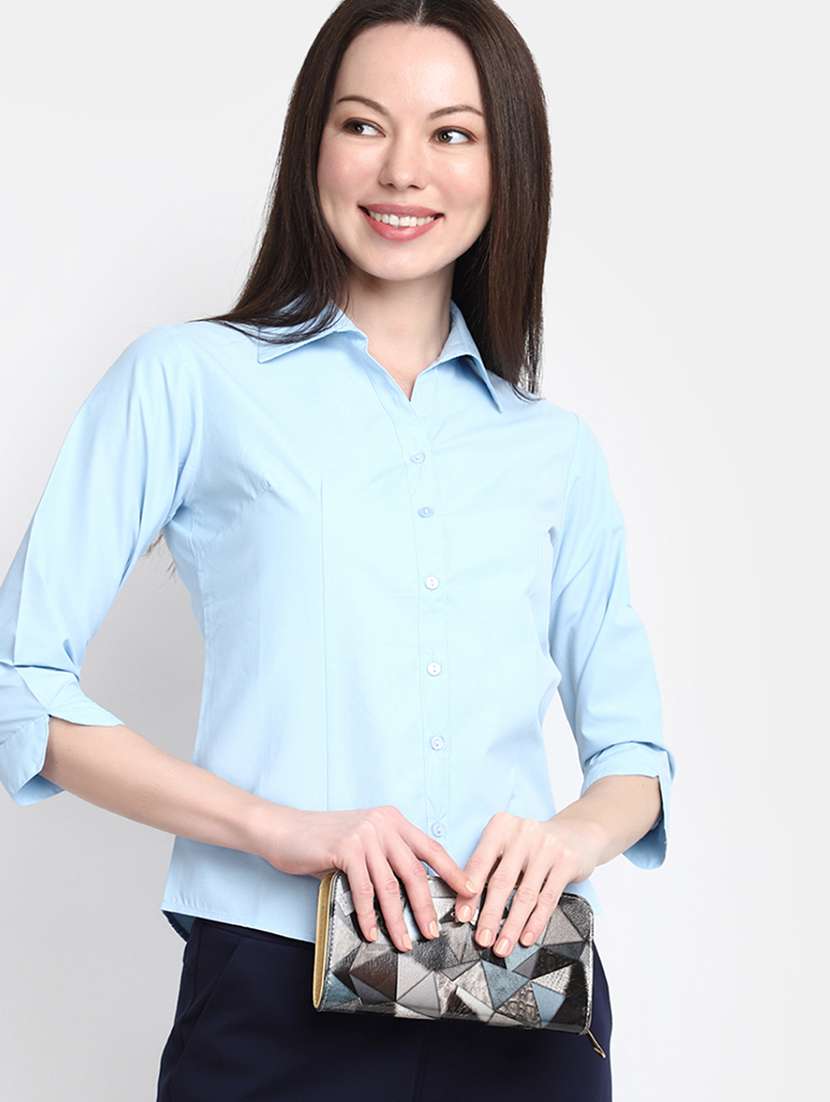 blue solid long sleeves regular fit shirt - 20157752 -  Standard Image - 3