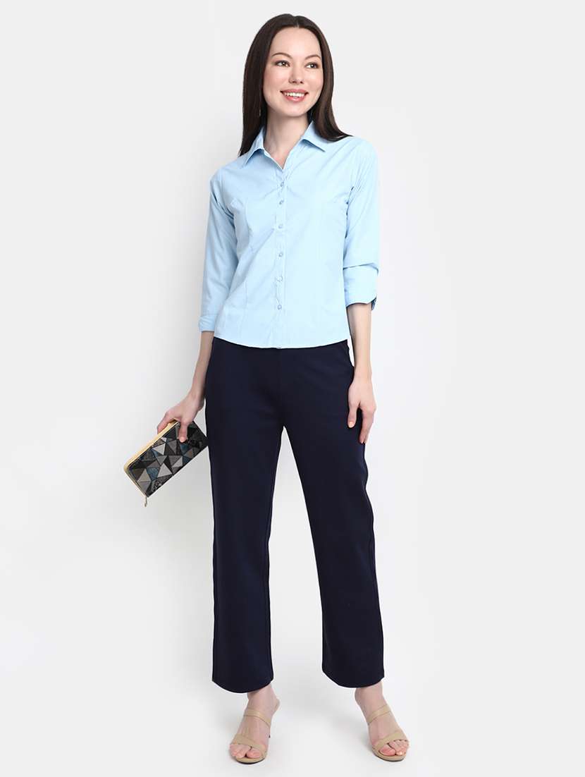 blue solid long sleeves regular fit shirt - 20157752 -  Standard Image - 5