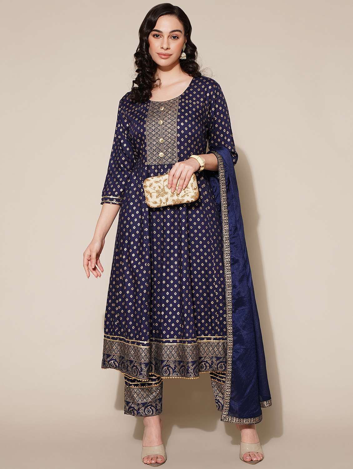 blue kurta dupatta set with dupatta - 20158092 -  Zoom Image - 0