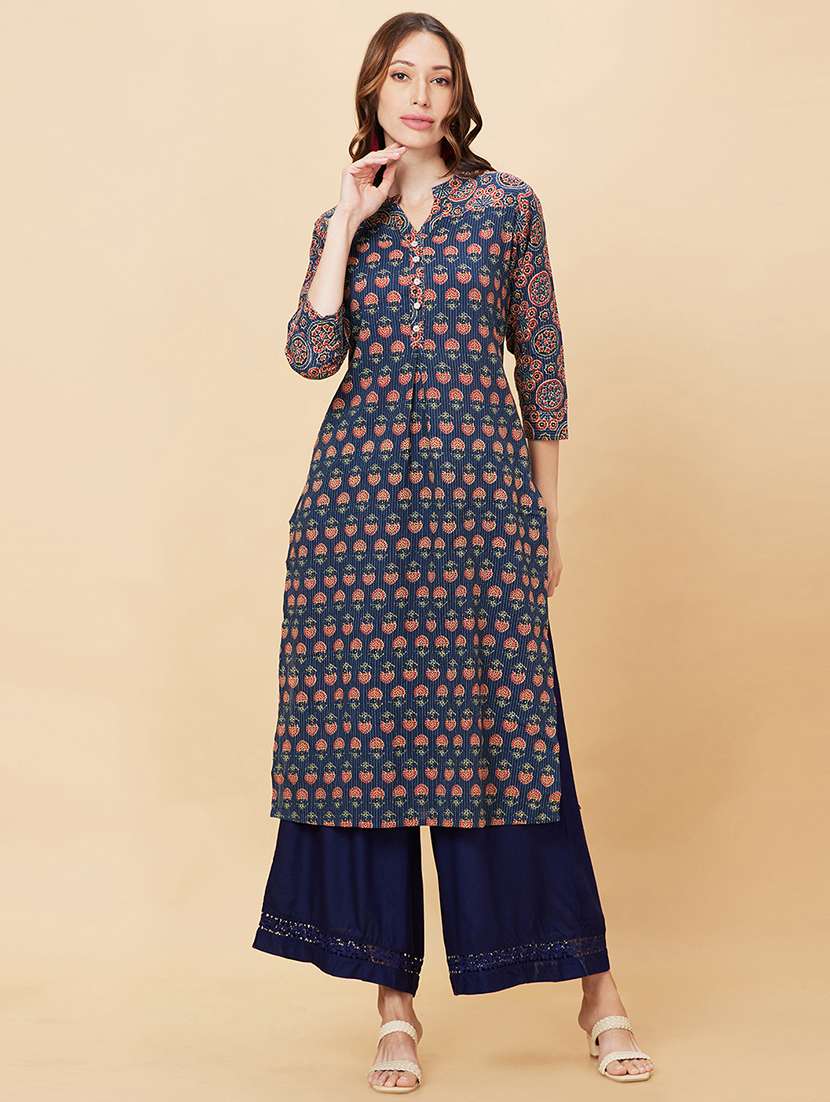 navy blue solid flared lace hem palazzo - 20158095 -  Standard Image - 3