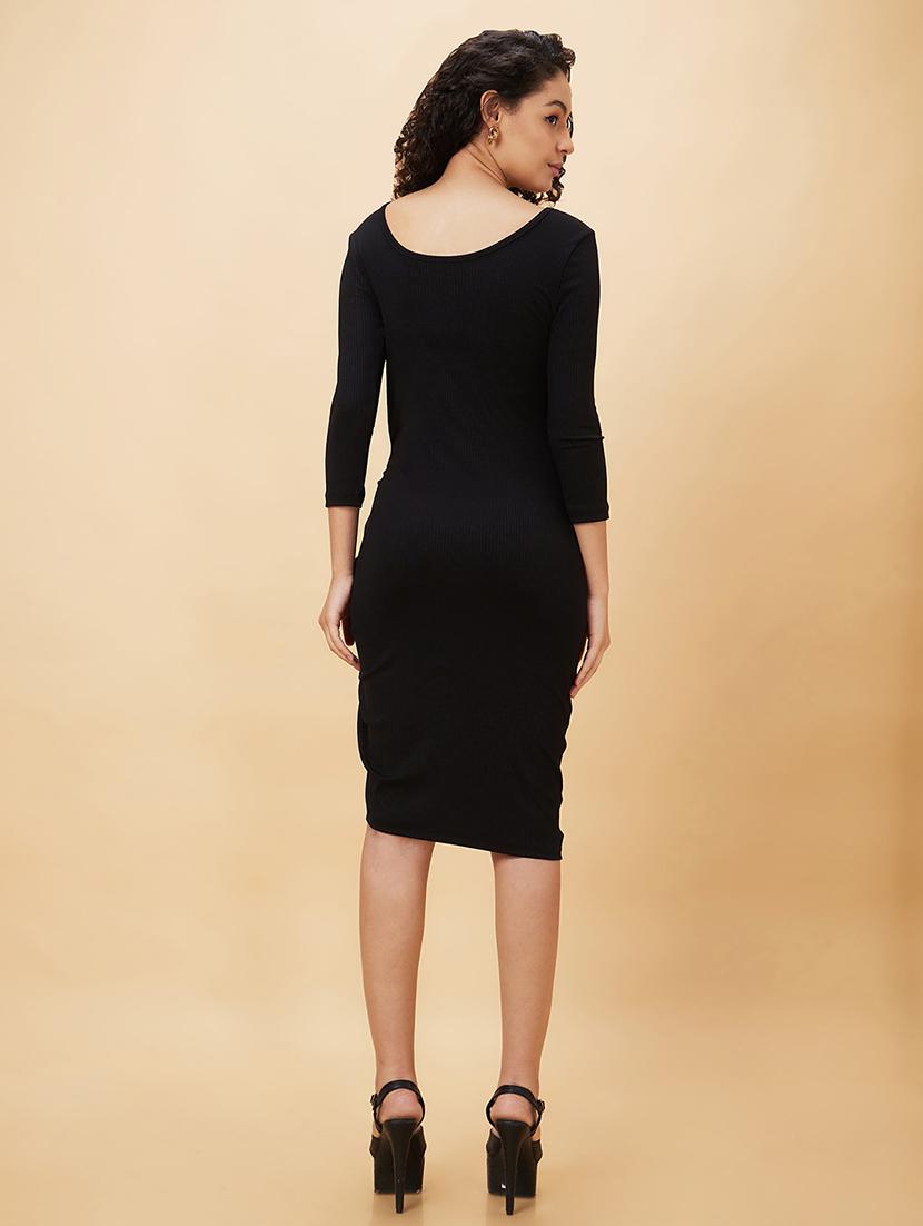women black cotton bodycon dress - 20158126 - Standard Image - 3