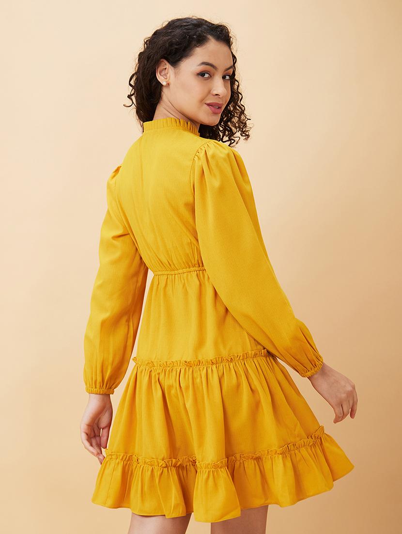 women yellow polyester fit & flare dress - 20158127 - Standard Image - 3