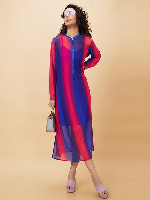 women blue nylon a-line dress - 20158130 - Standard Image - 0
