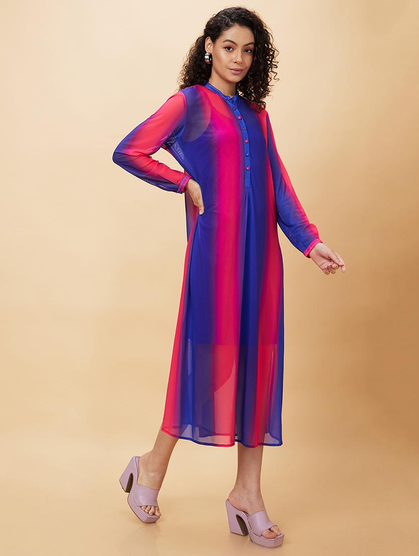 women blue nylon a-line dress - 20158130 - Standard Image - 3