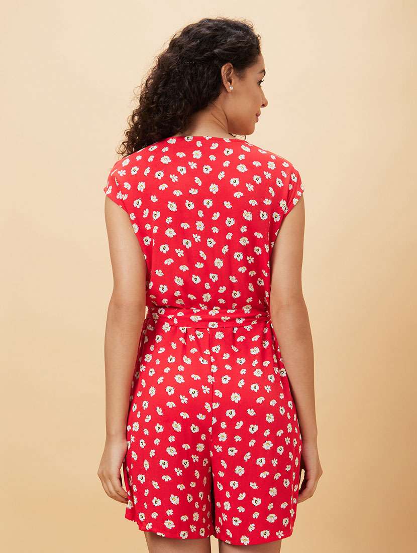red printed v neck romper - 20158134 - Standard Image - 3