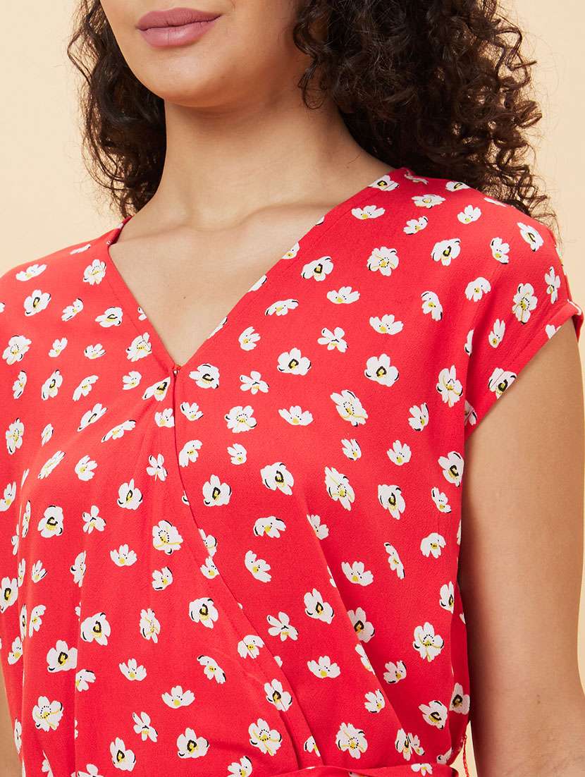 red printed v neck romper - 20158134 - Standard Image - 5
