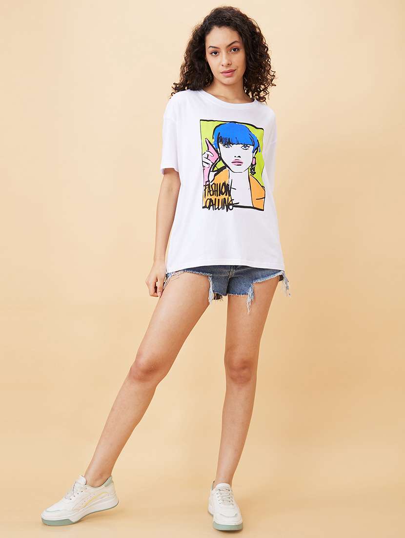 women's front print round neck t-shirt - 20158137 -  Standard Image - 3