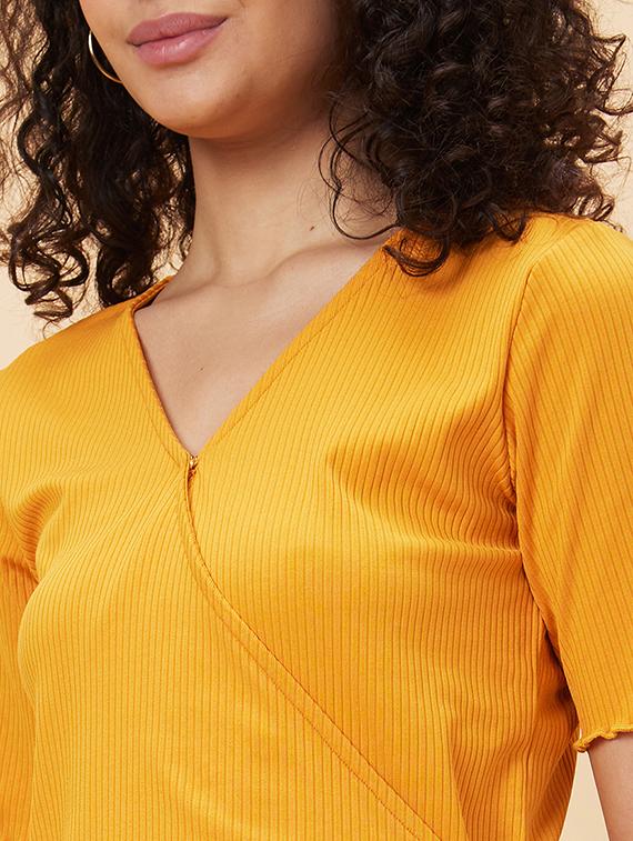 women yellow cotton wrap top - 20158140 - Standard Image - 5