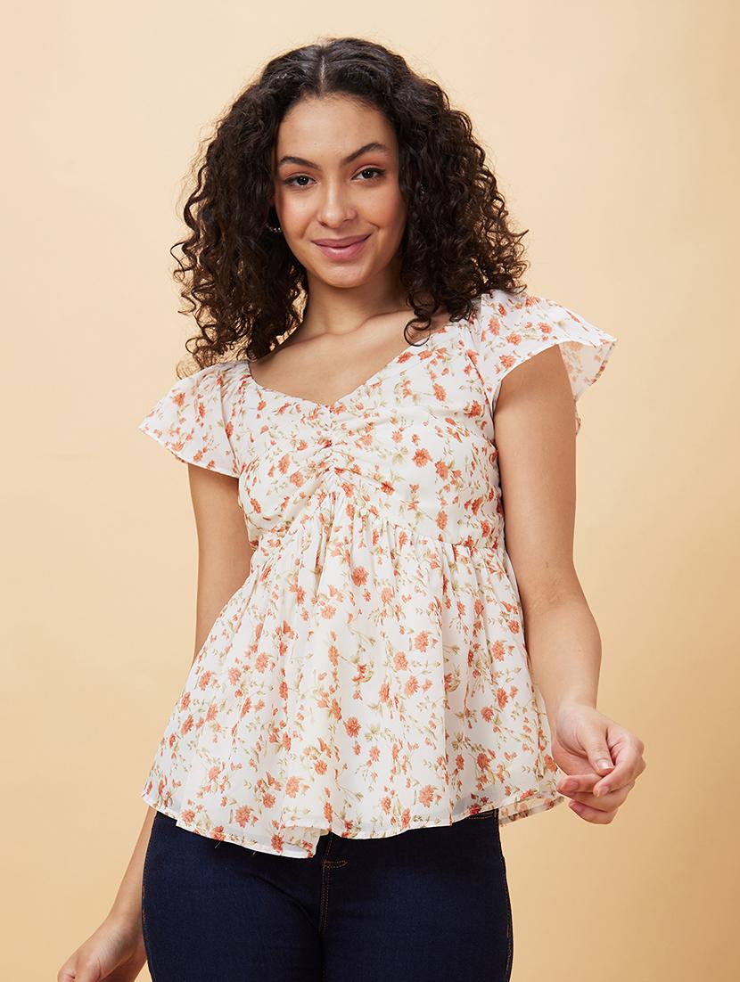 women white polyester a-line top - 20158144 -  Zoom Image - 0
