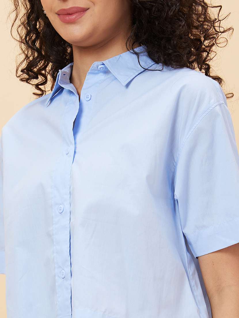 women light blue cotton regular top - 20158167 - Standard Image - 5