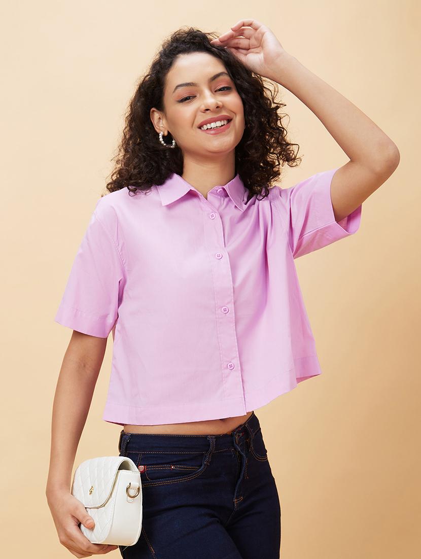women lavender cotton regular top - 20158168 - Standard Image - 3