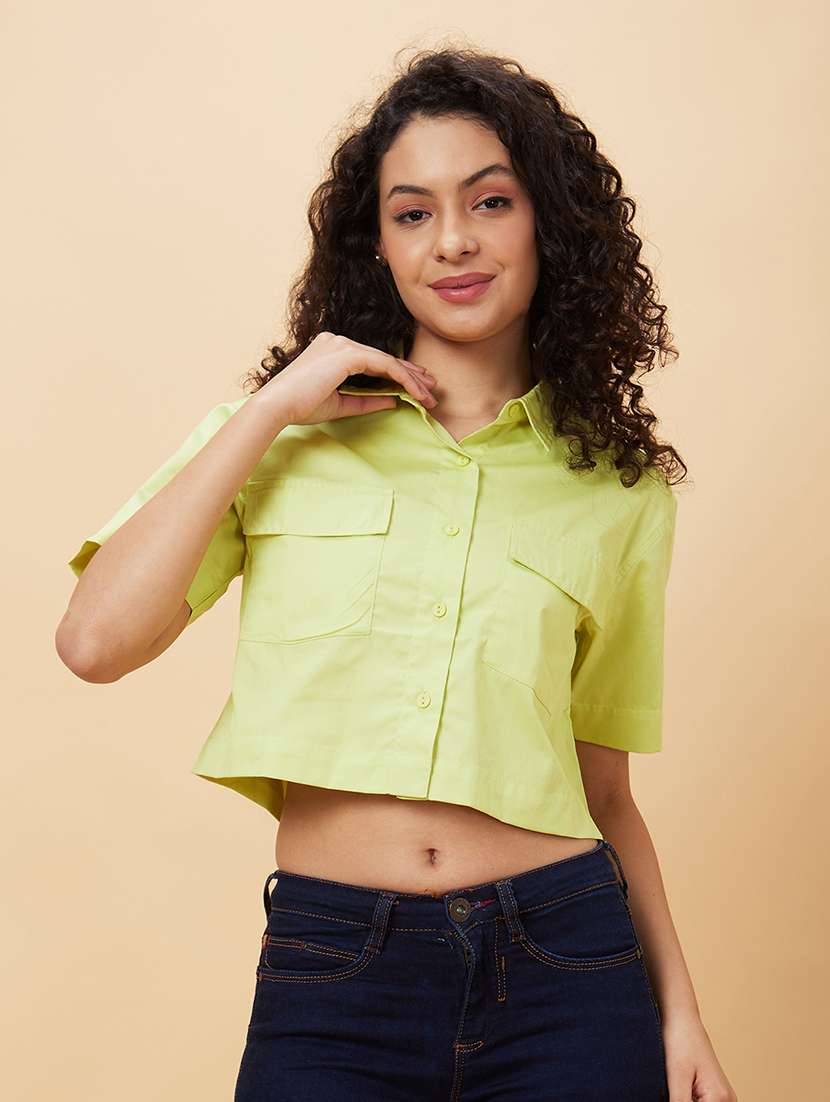 women green cotton crop top