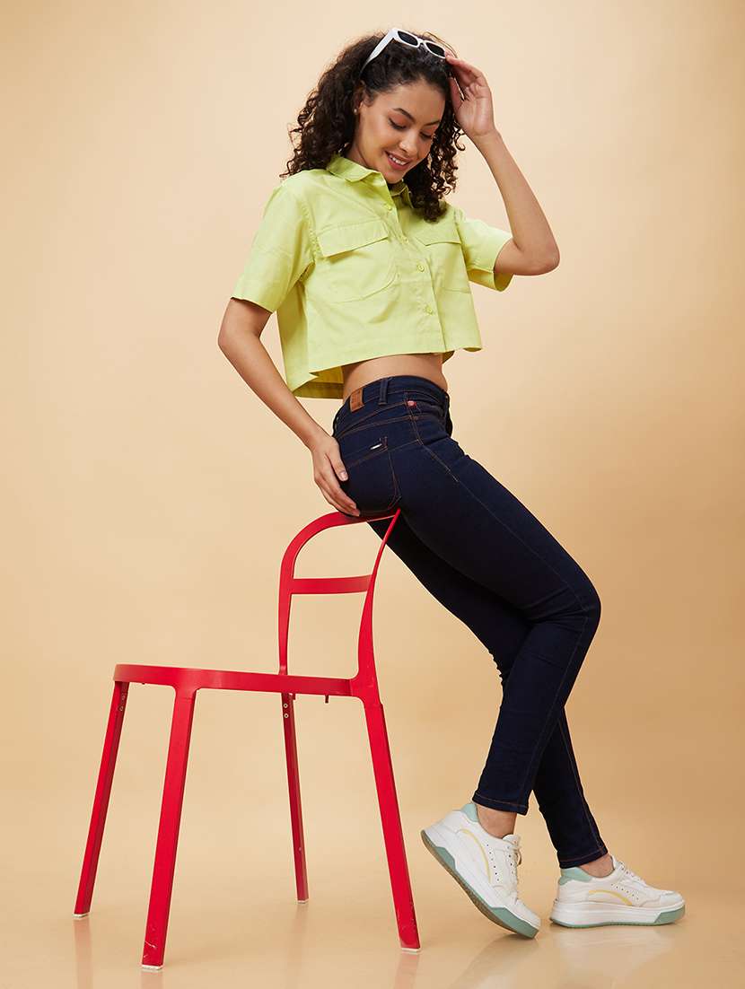 women green cotton crop top - 20158170 -  Standard Image - 3