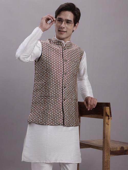 men's self design silk kurta pyjama with jacket  - 20158227 -  Standard Image - 0