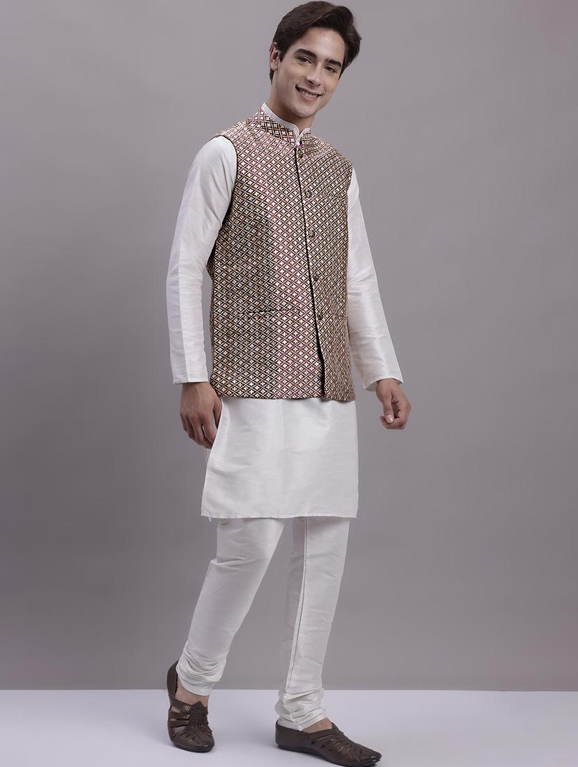 men's self design silk kurta pyjama with jacket - 20158227 - Standard Image - 3