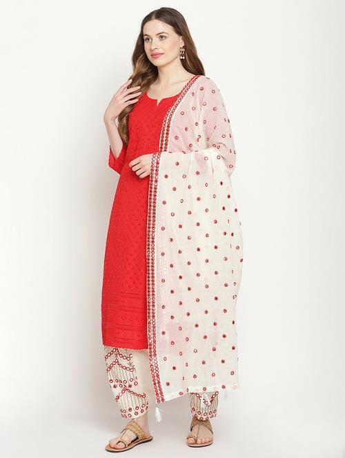 red notch neck embroidered kurta salwar set - 20158368 - Standard Image - 0