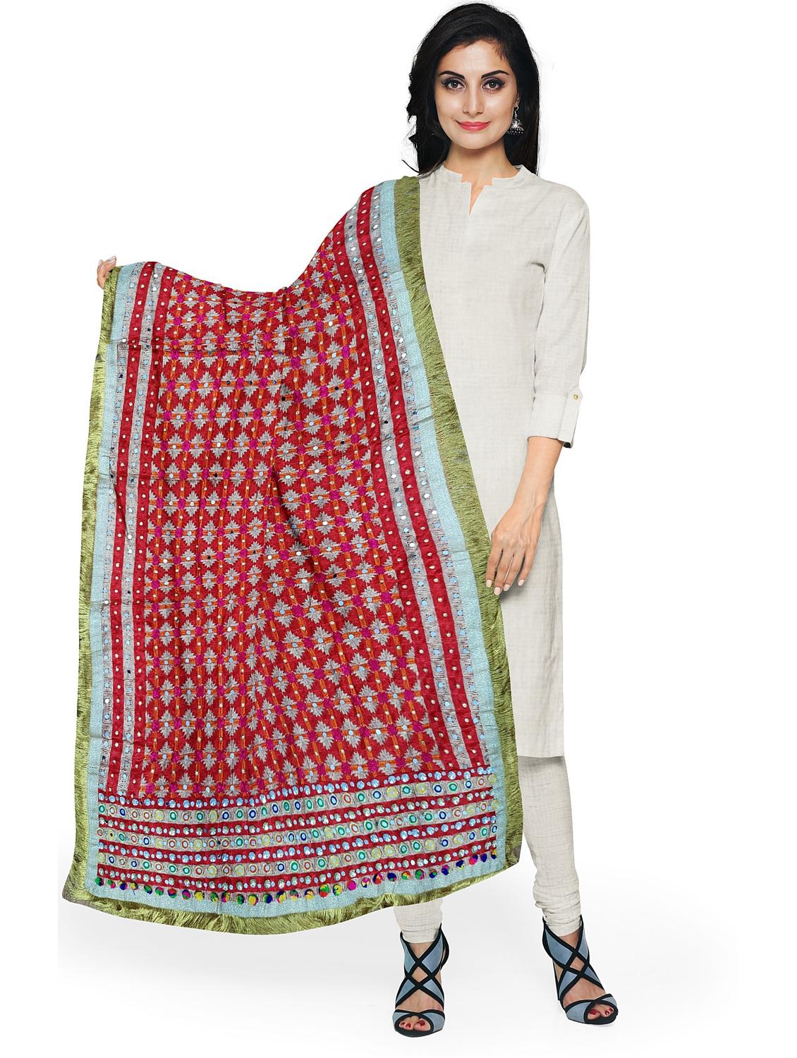 self design phulkari dupatta - 20158828 -  Zoom Image - 0
