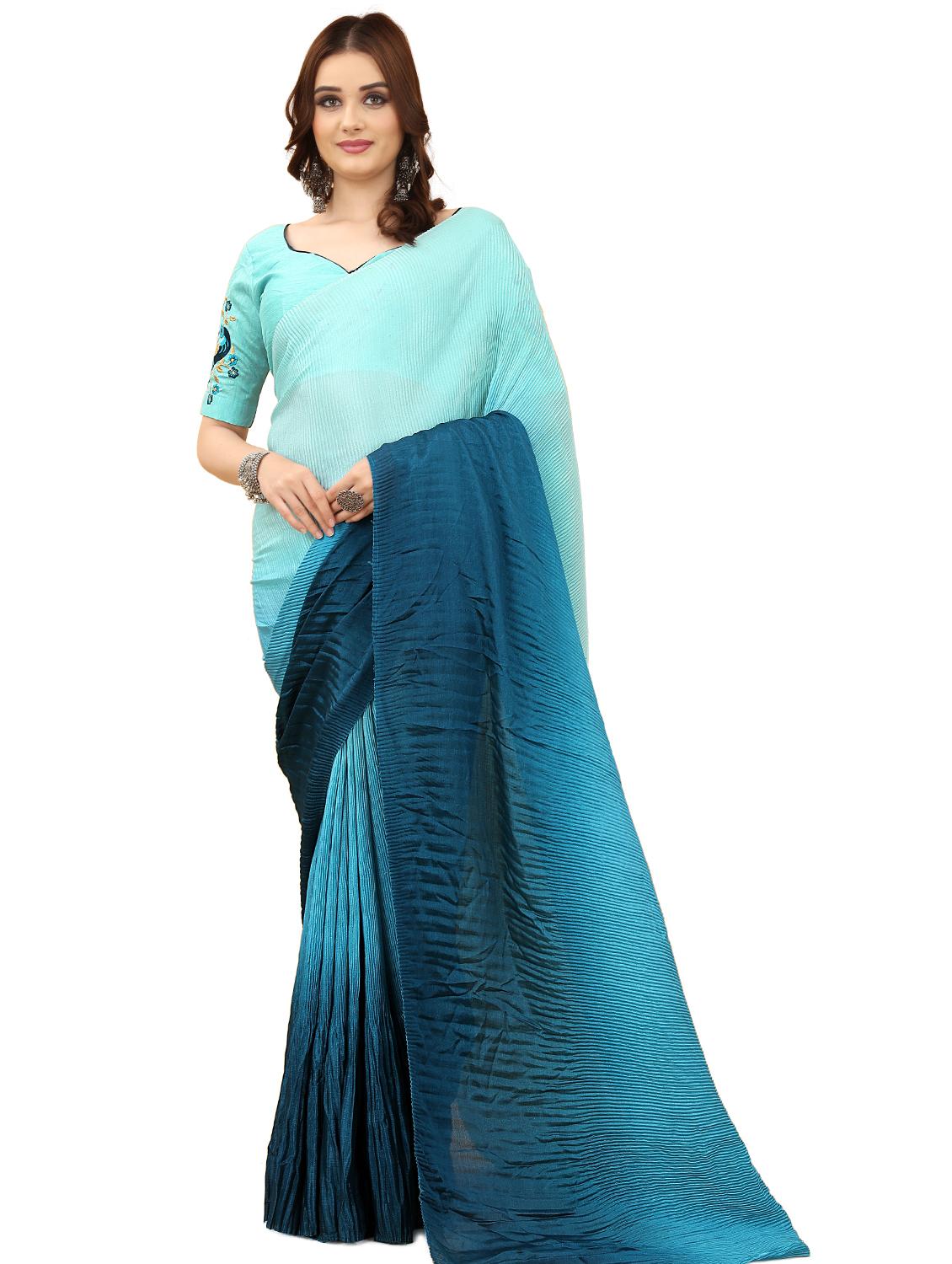blue ombre saree with blouse - 20159070 - Zoom Image - 0
