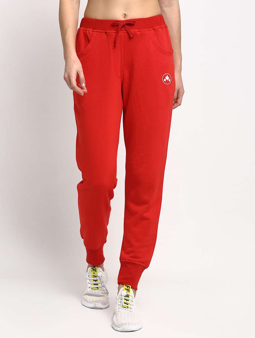 red solid mid rise relaxed fit jogger