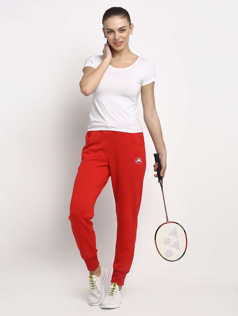 red solid mid rise relaxed fit jogger - 20159293 -  Standard Image - 3