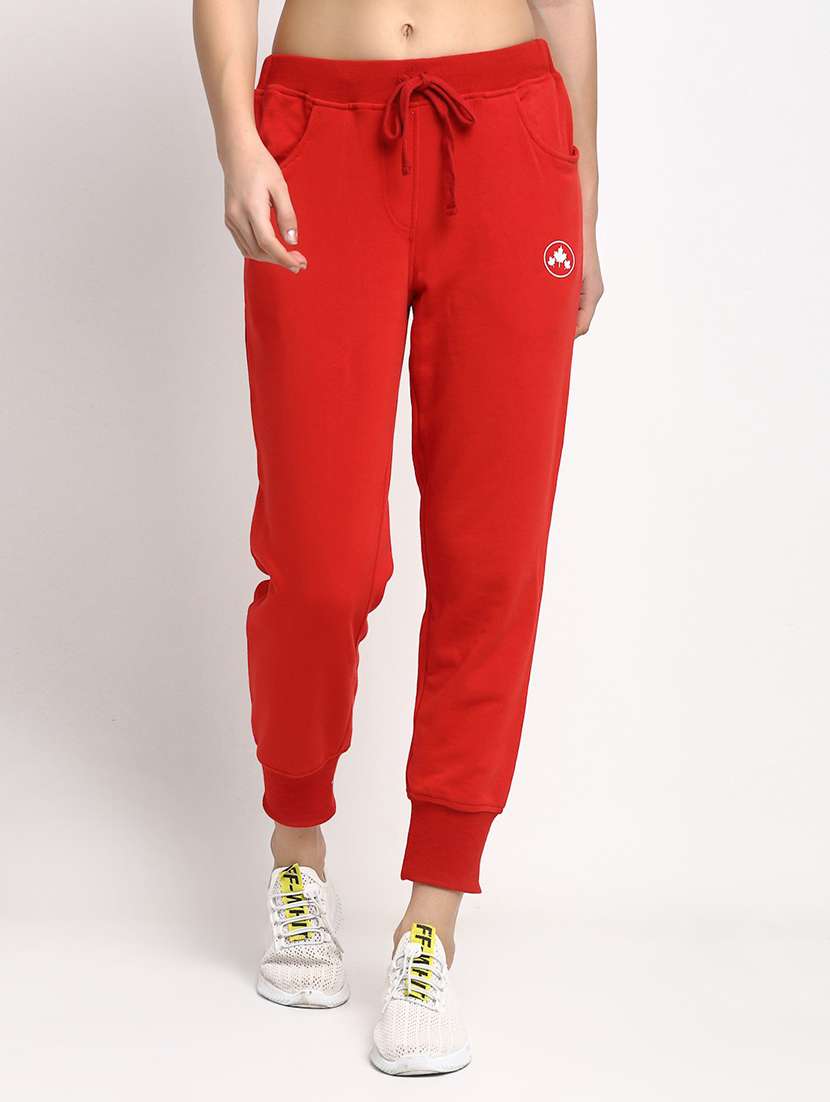 red solid high rise relaxed fit jogger