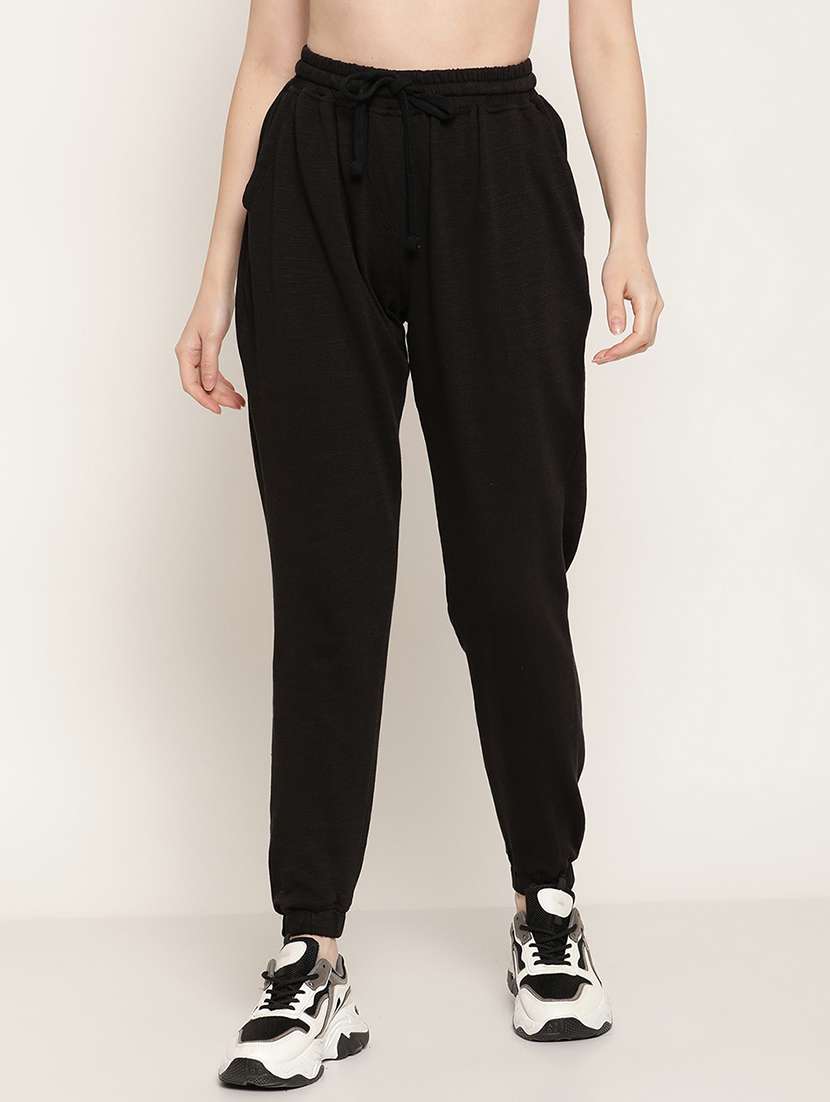 black solid high rise relaxed fit jogger