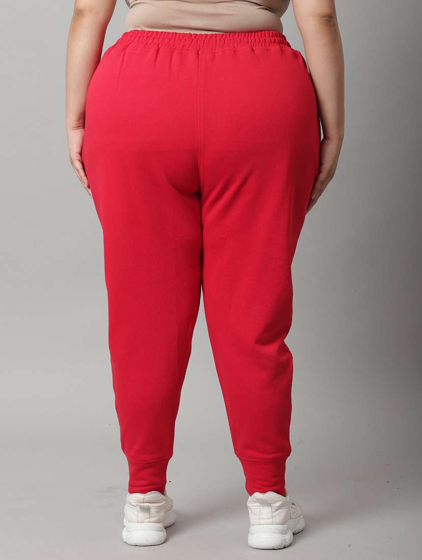 red solid mid rise relaxed fit jogger - 20159335 -  Standard Image - 3