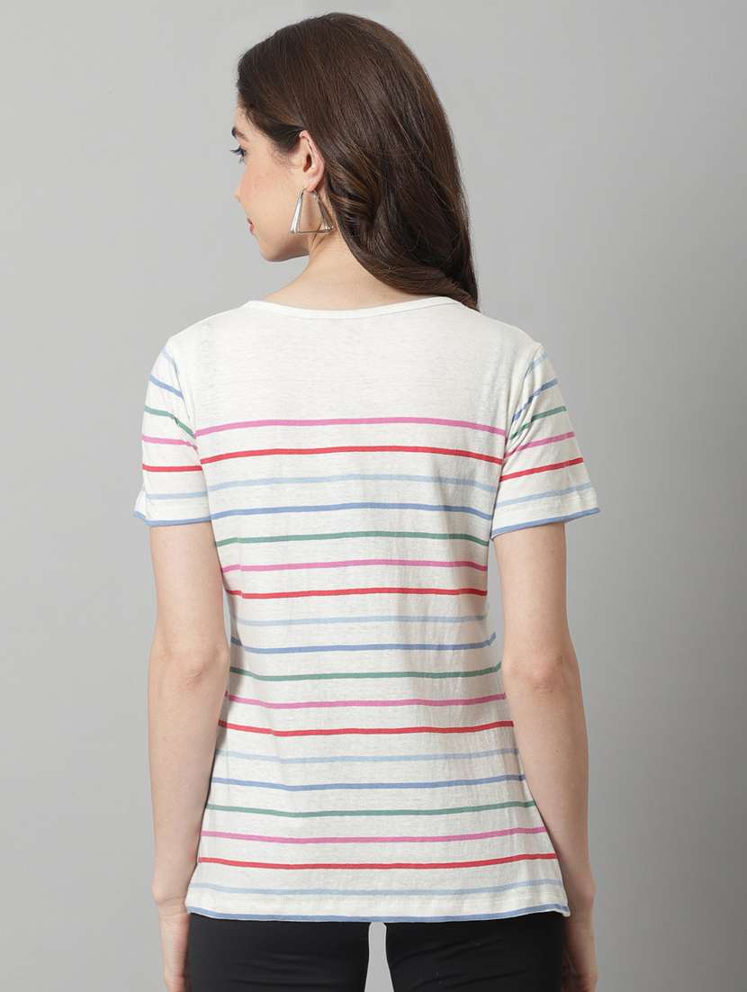 Women's Striped V Neck T-shirt - 20159374 -  Standard Image - 3