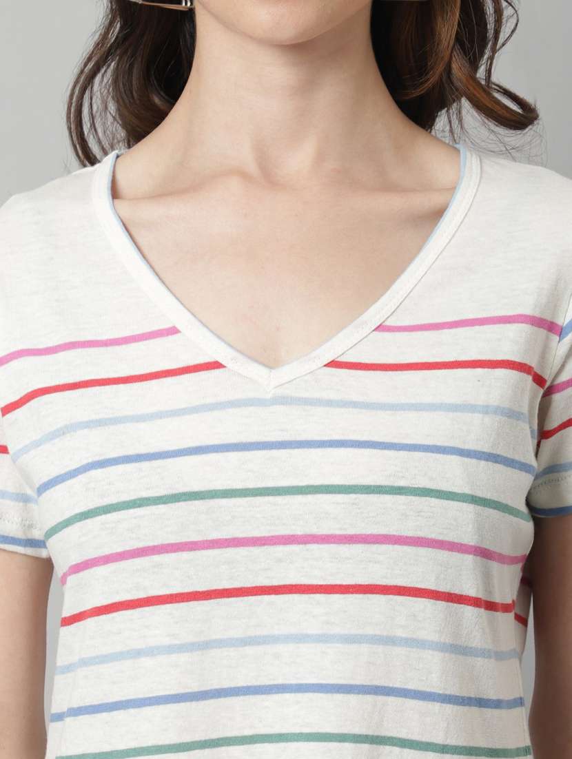 Women's Striped V Neck T-shirt - 20159374 -  Standard Image - 5