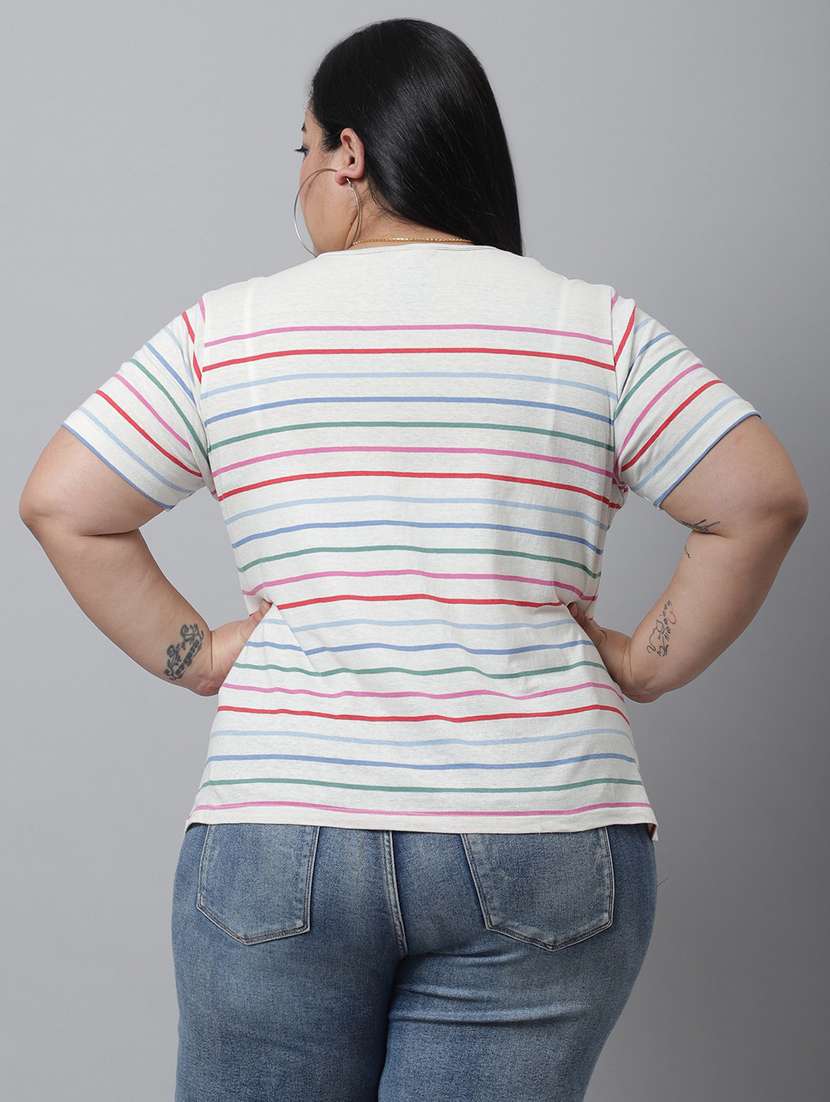 women's striped v neck t-shirt - 20159376 -  Standard Image - 3