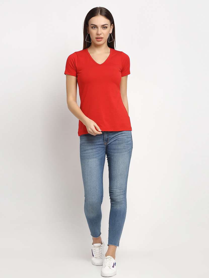women's plain v neck t-shirt - 20159417 -  Standard Image - 3