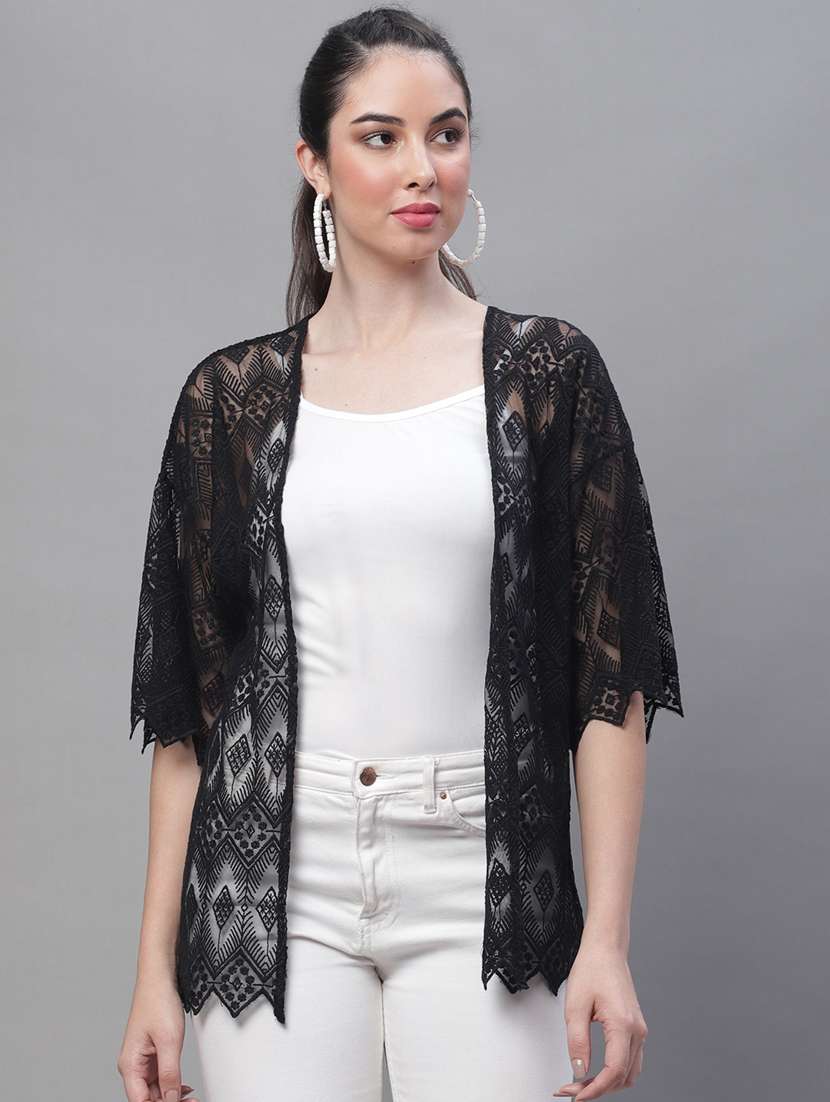 Buy online Black Cotton Blend Shrug from Capes Shrugs for Women