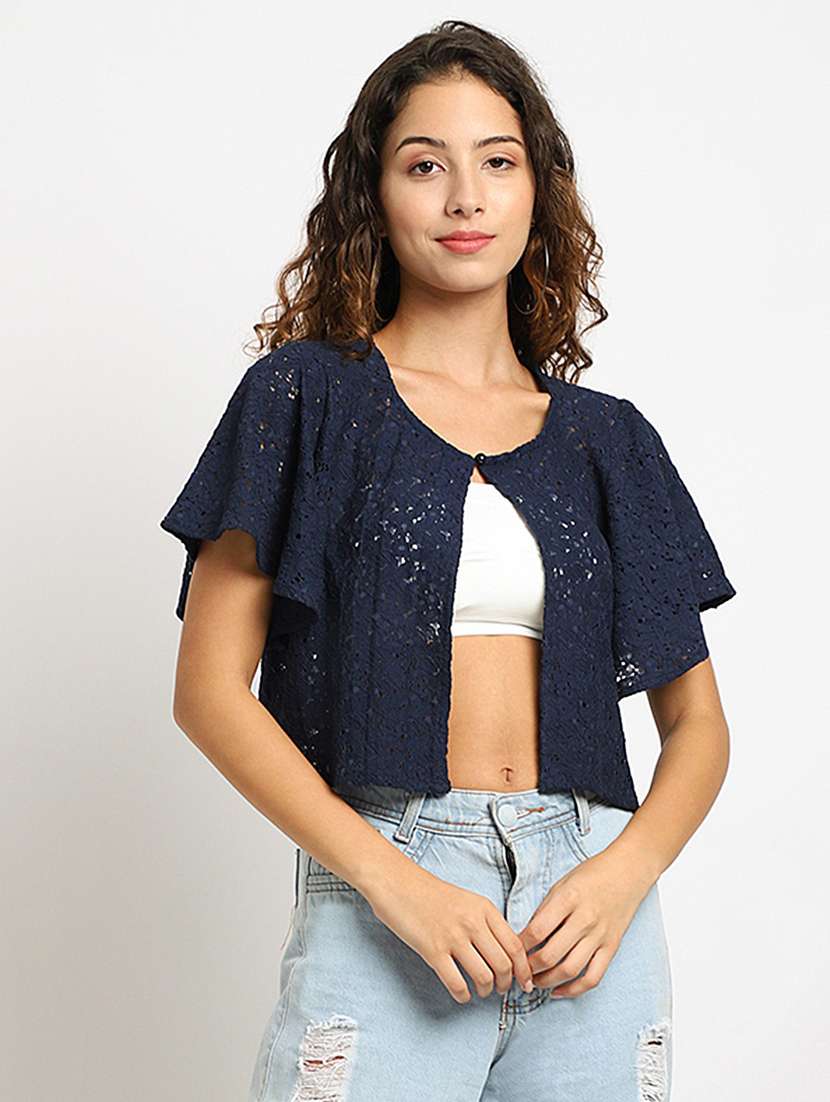 blue cotton blend shrug