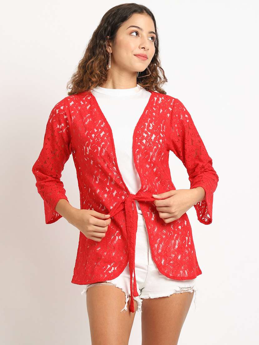 red cotton blend shrug