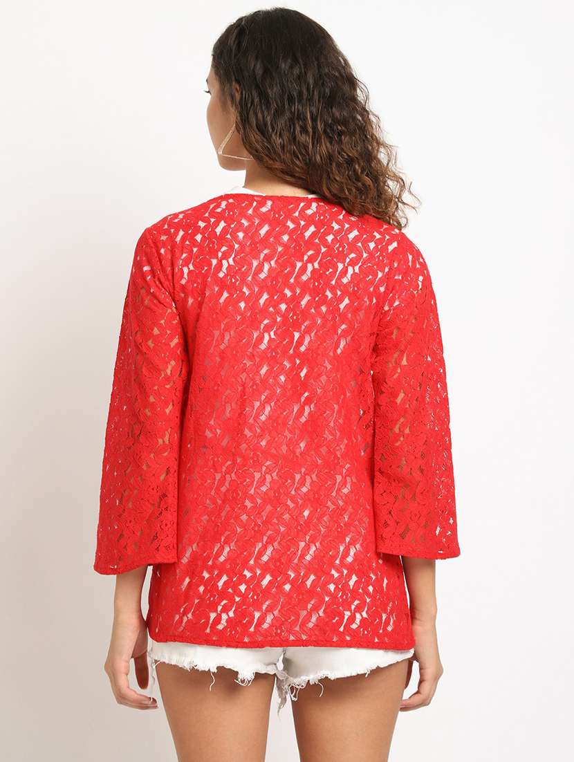 red cotton blend shrug - 20159585 -  Standard Image - 3