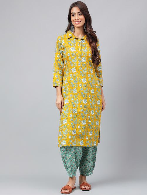 yellow floral printed kurta salwar set - 20161213 - Standard Image - 0