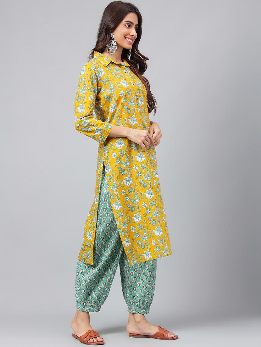 yellow floral printed kurta salwar set - 20161213 - Standard Image - 3