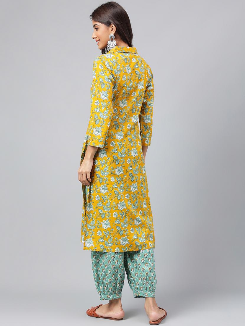 yellow floral printed kurta salwar set - 20161213 - Standard Image - 5