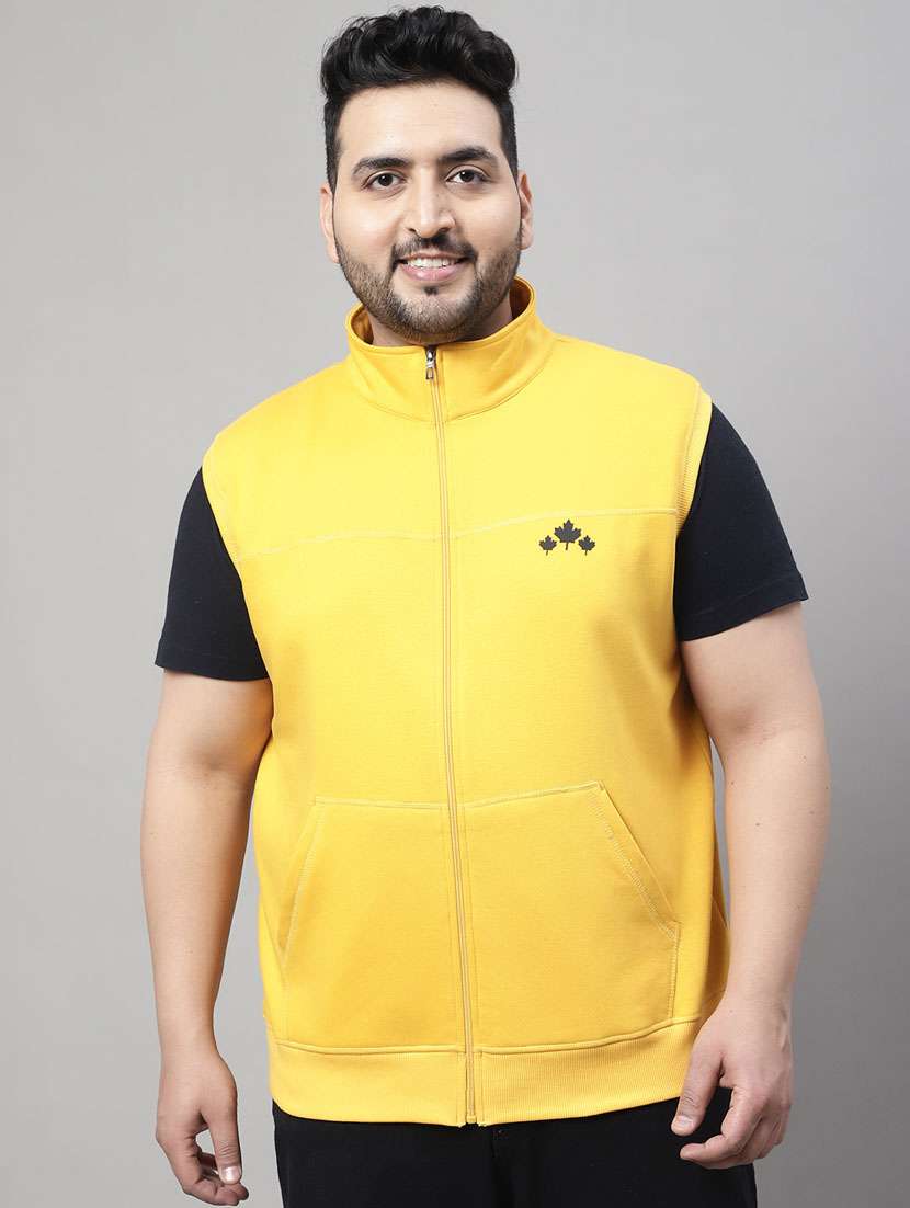 yellow solid sleeveless casual jacket