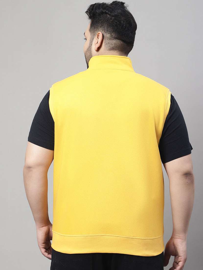 yellow solid sleeveless casual jacket - 20161374 -  Standard Image - 3