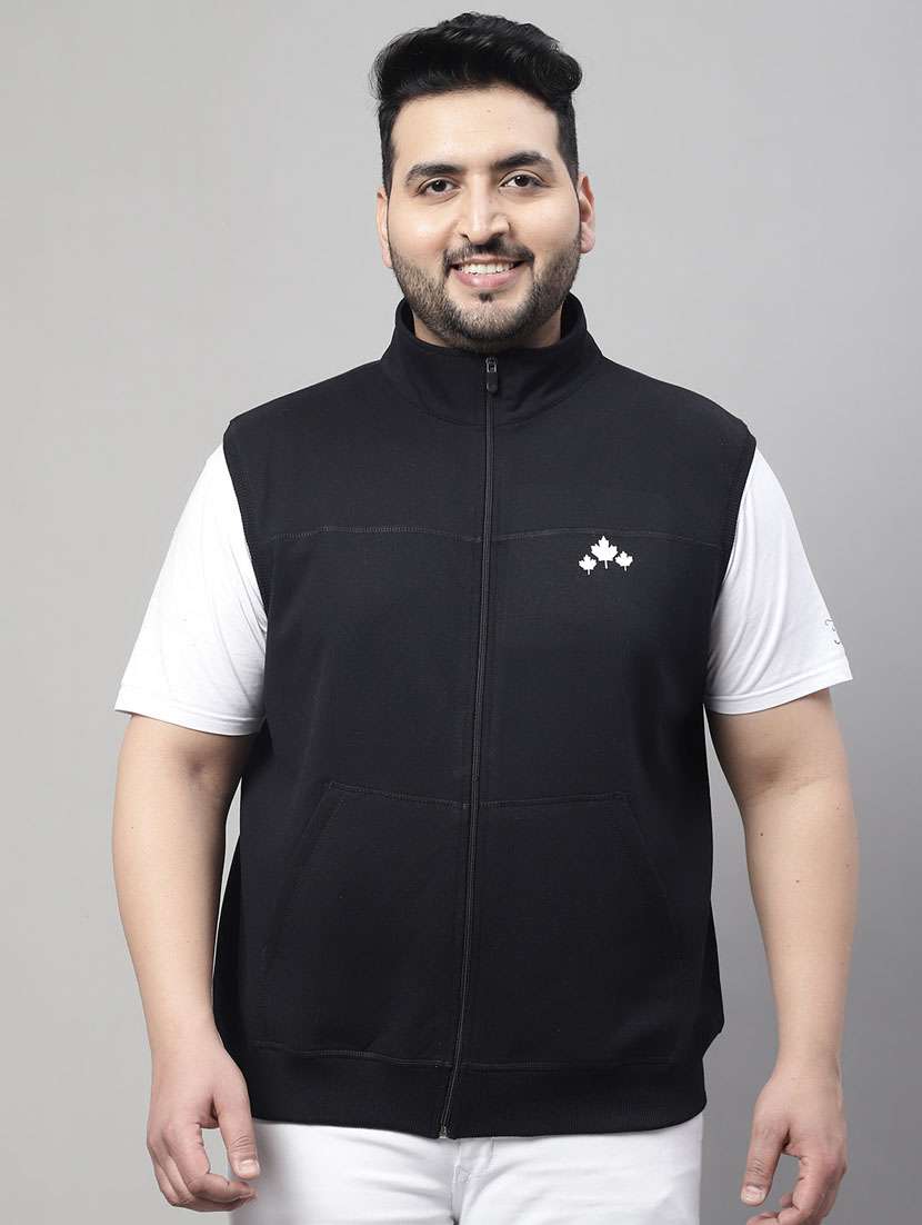 black solid sleeveless casual jacket