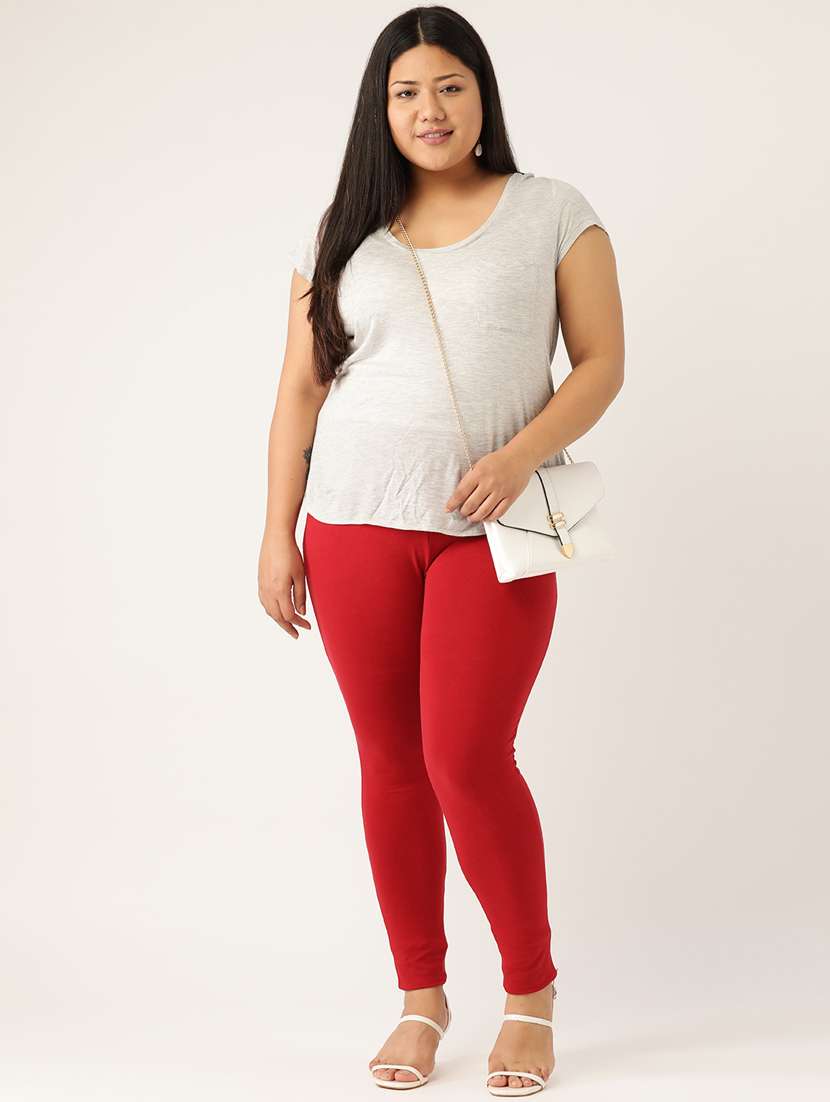 plus size red solid full length legging - 20162211 - Standard Image - 3