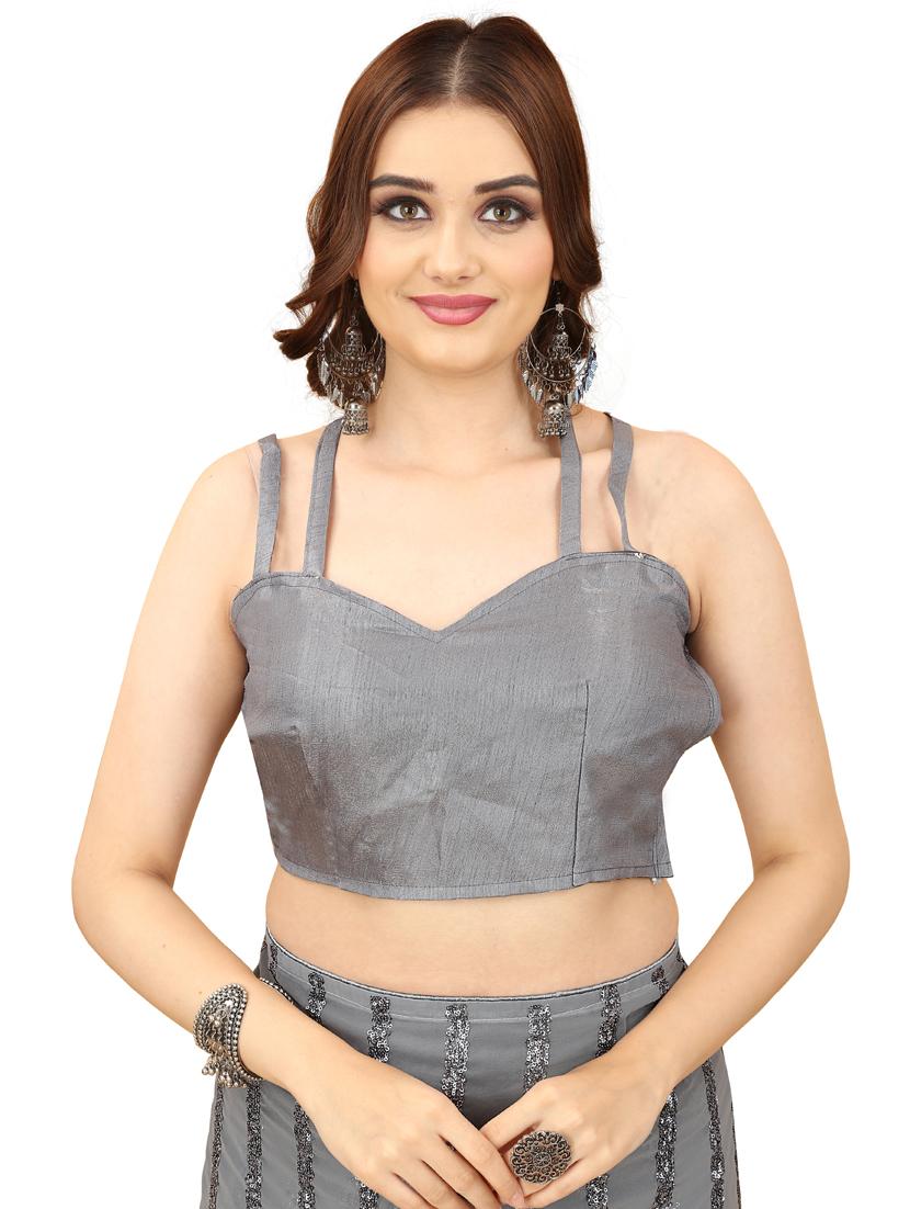 grey sequin work georgette saree with blouse - 20162403 - Standard Image - 3