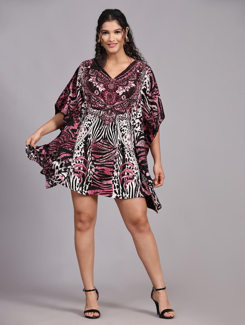 multi colored printed v neck kaftan dress - 20162414 - Zoom Image - 0