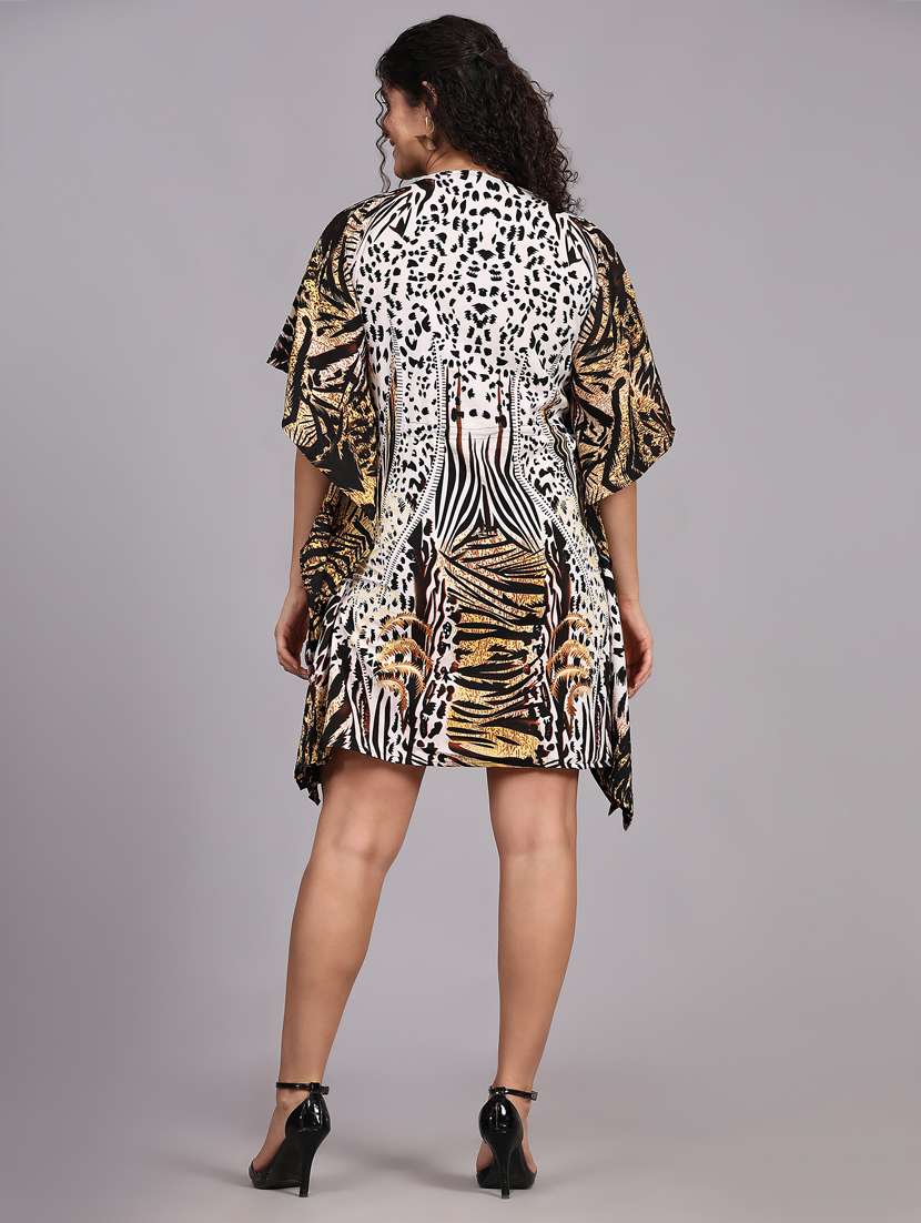 multi colored printed v neck kaftan dress - 20162416 -  Standard Image - 3