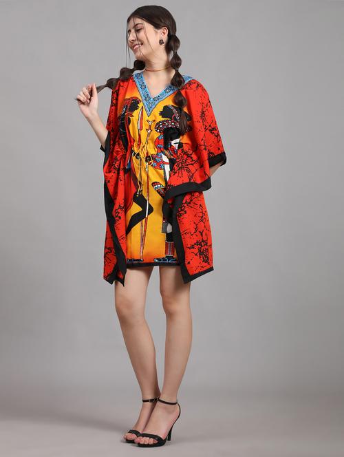 multi colored printed v neck kaftan dress - 20162418 -  Standard Image - 0