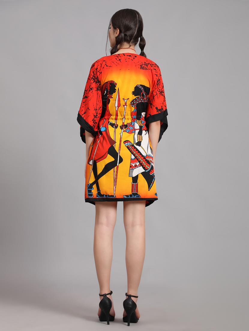 multi colored printed v neck kaftan dress - 20162418 - Standard Image - 3
