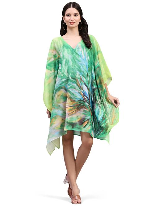 multi colored printed v neck kaftan dress - 20162419 -  Standard Image - 0