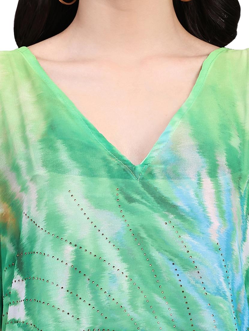 multi colored printed v neck kaftan dress - 20162419 - Standard Image - 3